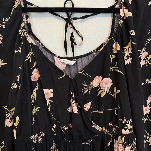 American Eagle Blouse Large Floral Open Back Long Puff Balloon Sleeve Black NWT - Picture 4 of 8